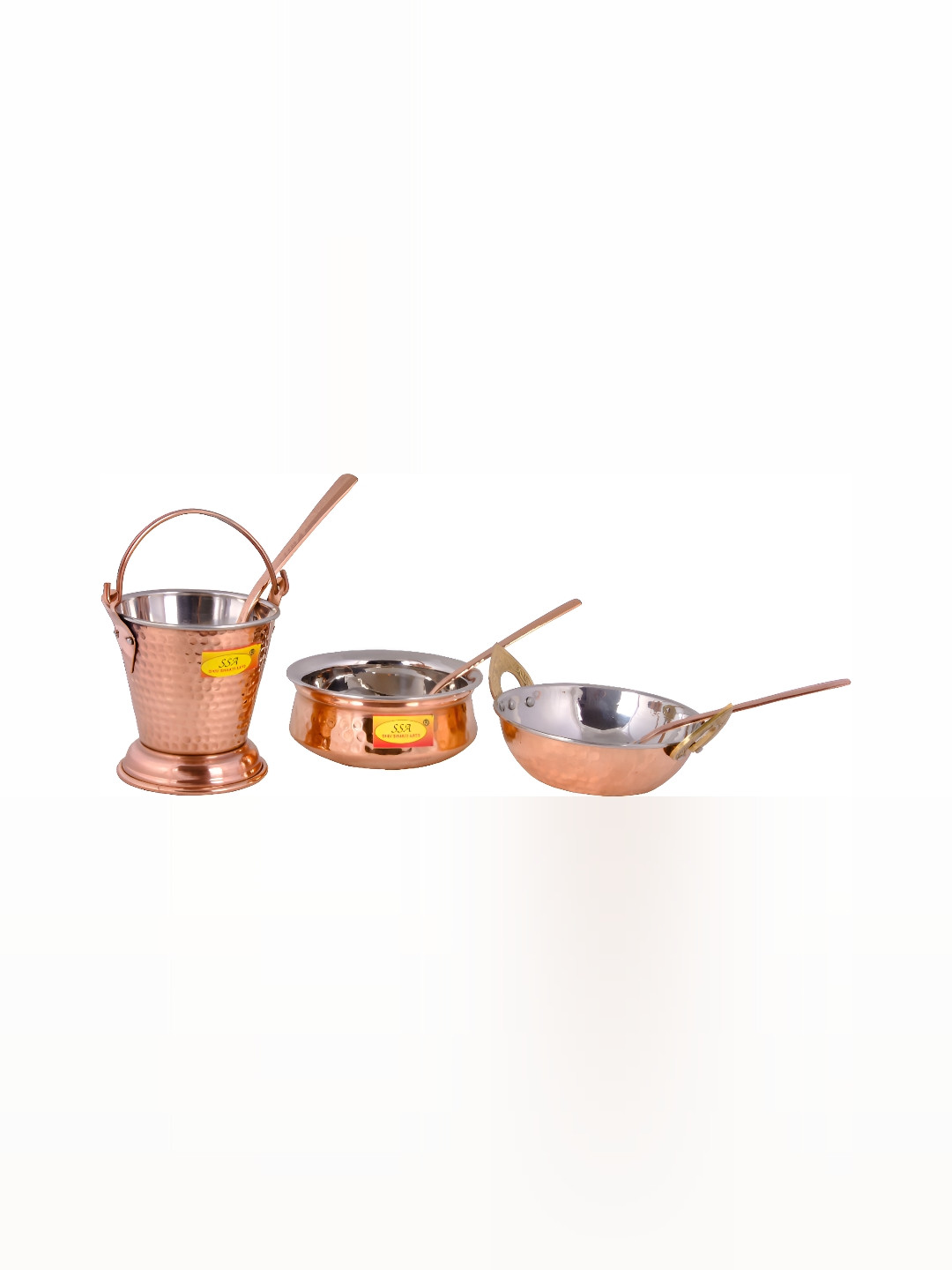 Shivshakti Arts Brown 3 Pieces Hammered Copper Serveware Set