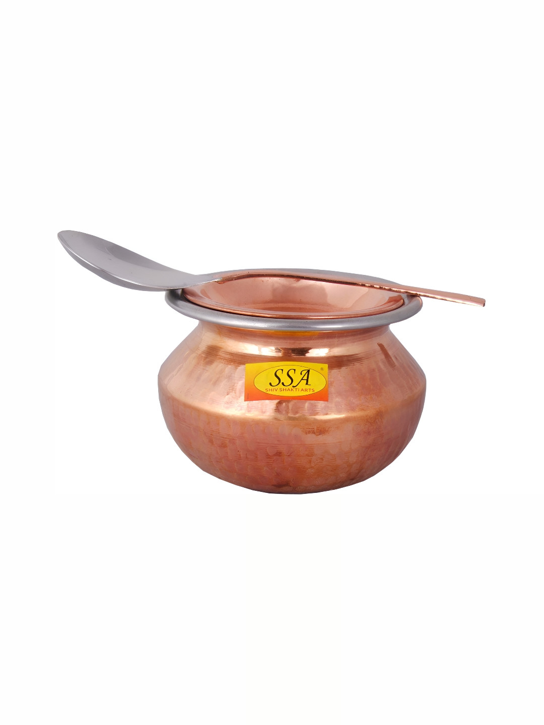 Shivshakti Arts Brown Copper Cooking Handi With Lid & Spoon