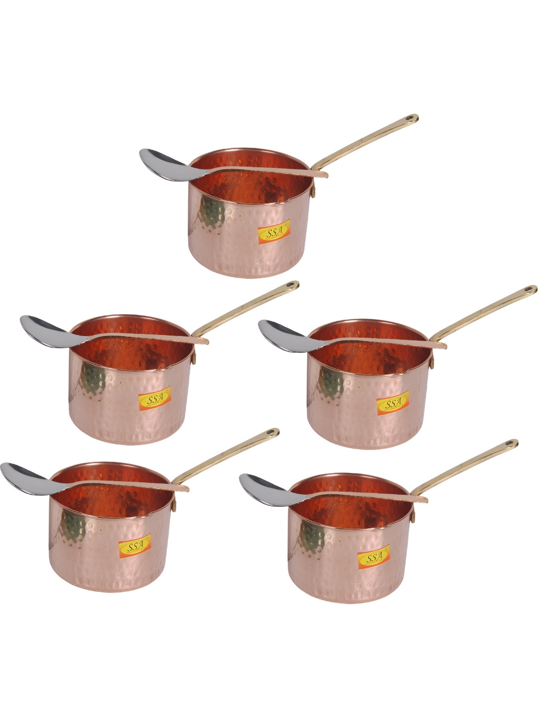 Shivshakti Arts Brown Copper 5 Pieces Sauce Pan and Serving Spoon