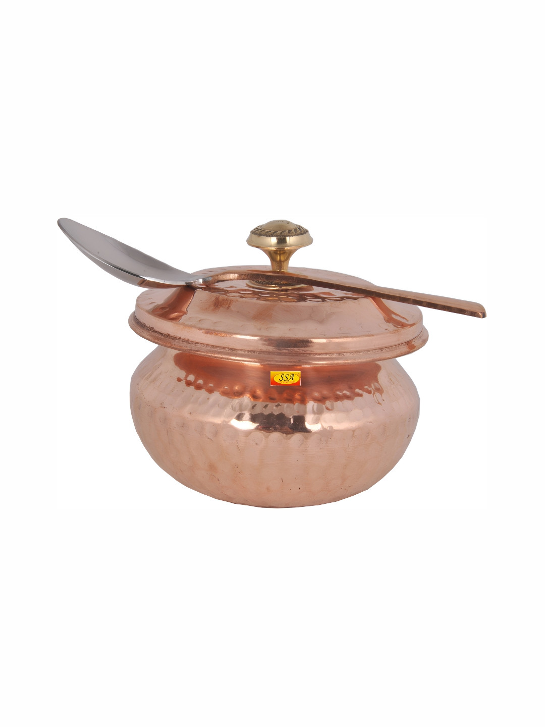 Shivshakti Arts Brown Copper Cooking Handi & Serving Spoon