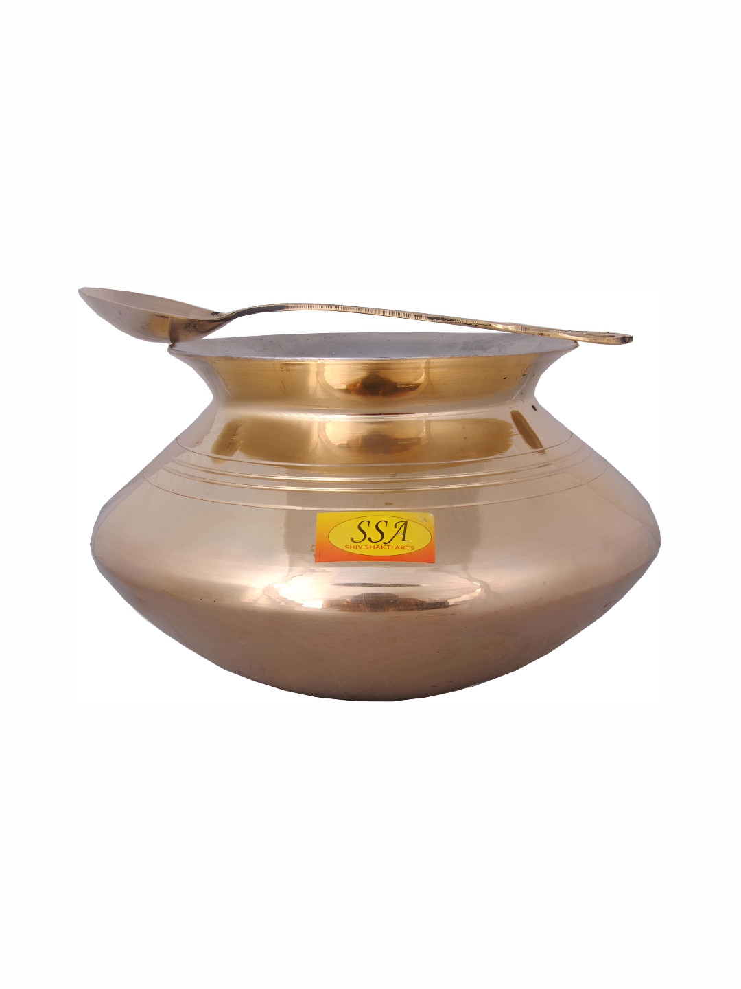 Shivshakti Arts Yellow Brass Cooking Handi with Spoon