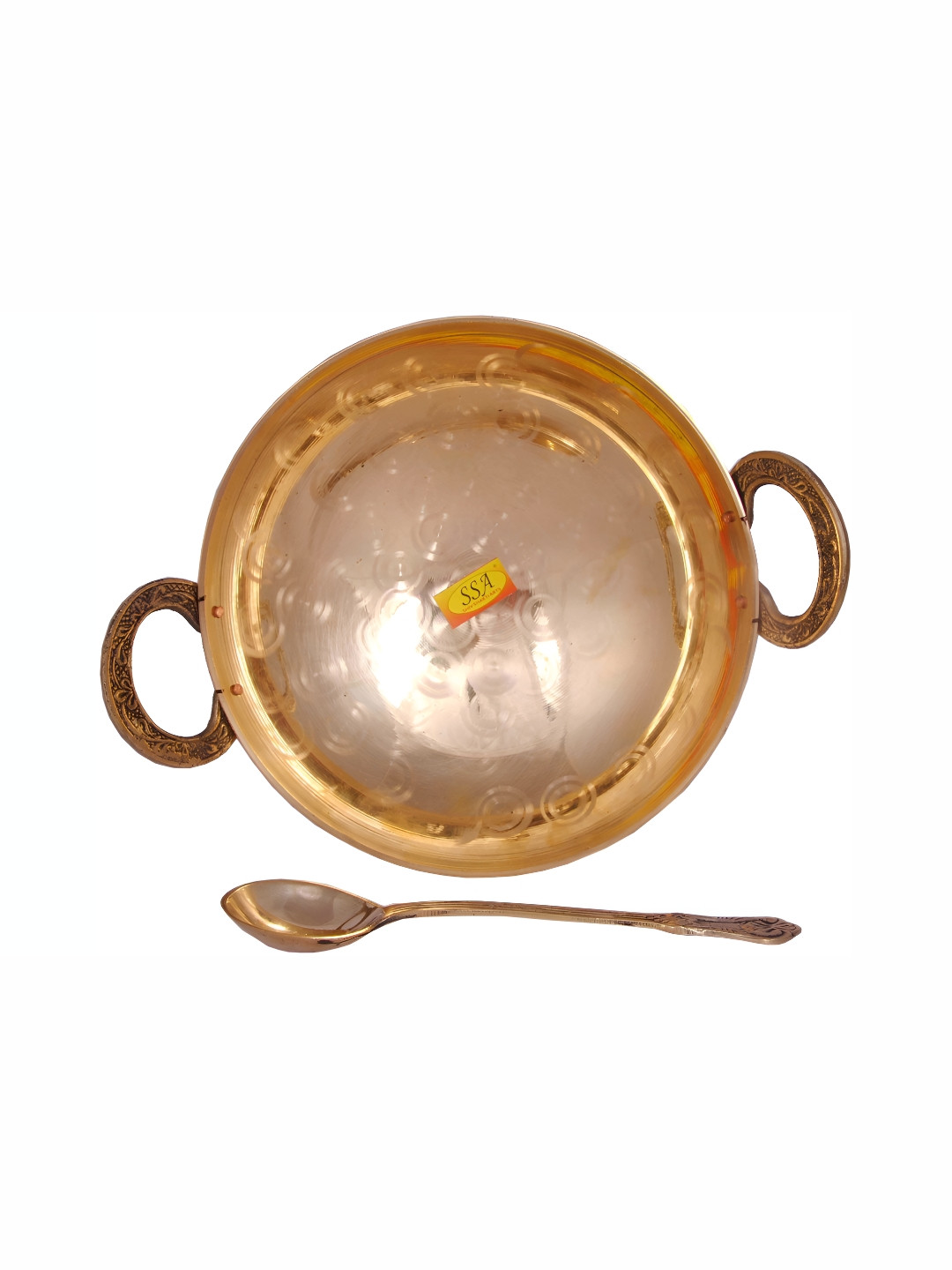 Shivshakti Arts Yellow 2 Pieces Brass Kadai With Spoon