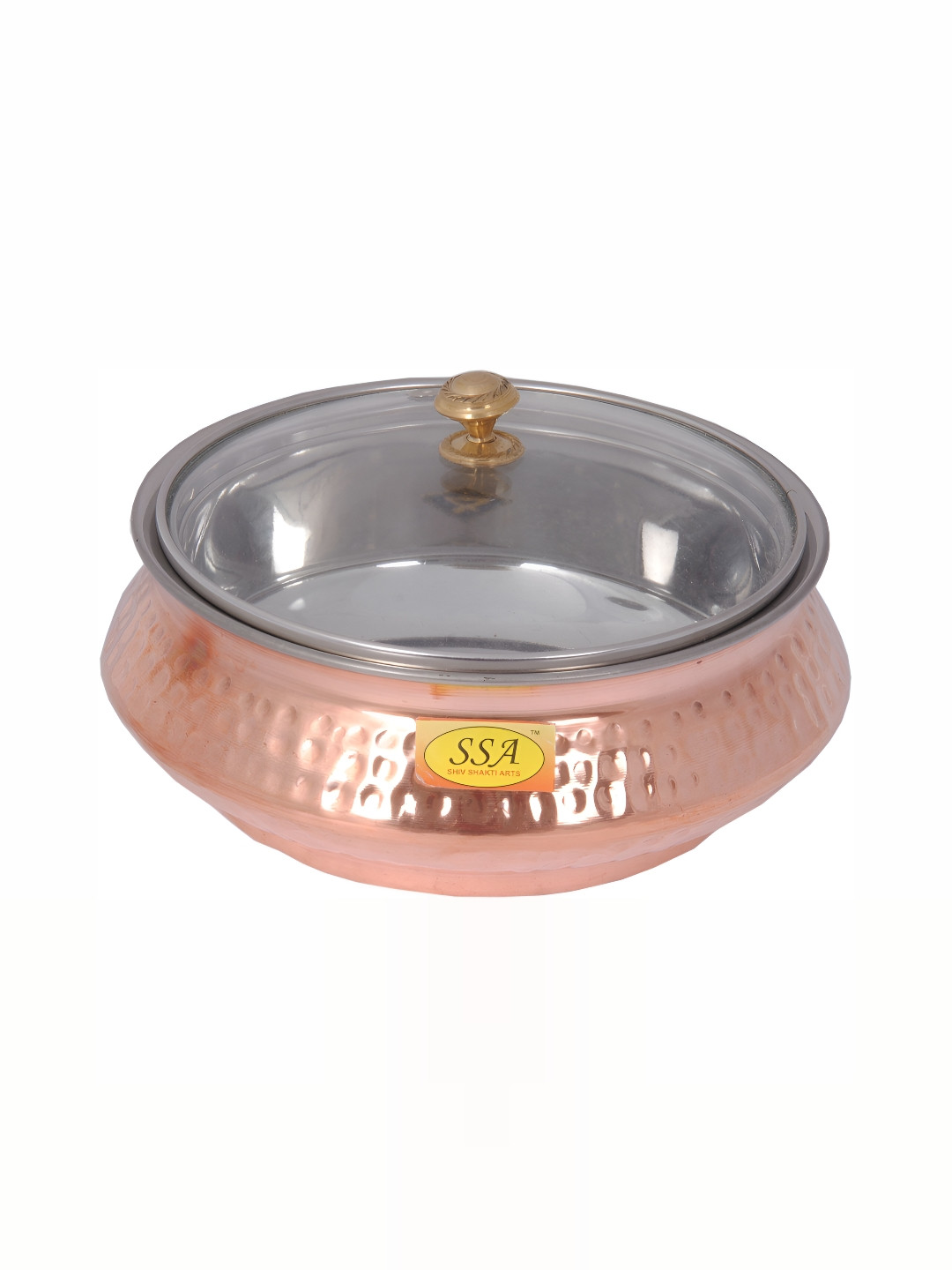Shivshakti Arts Copper-Toned Steel Copper Handi With Lid