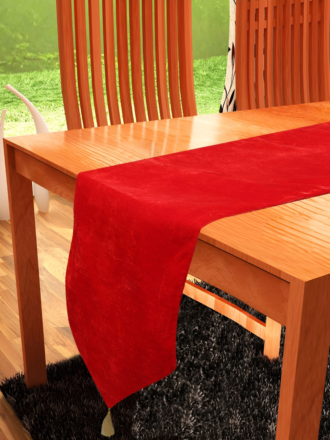 Home Heart Red Hexagon Shape Reversible Velvet Large Table Runner