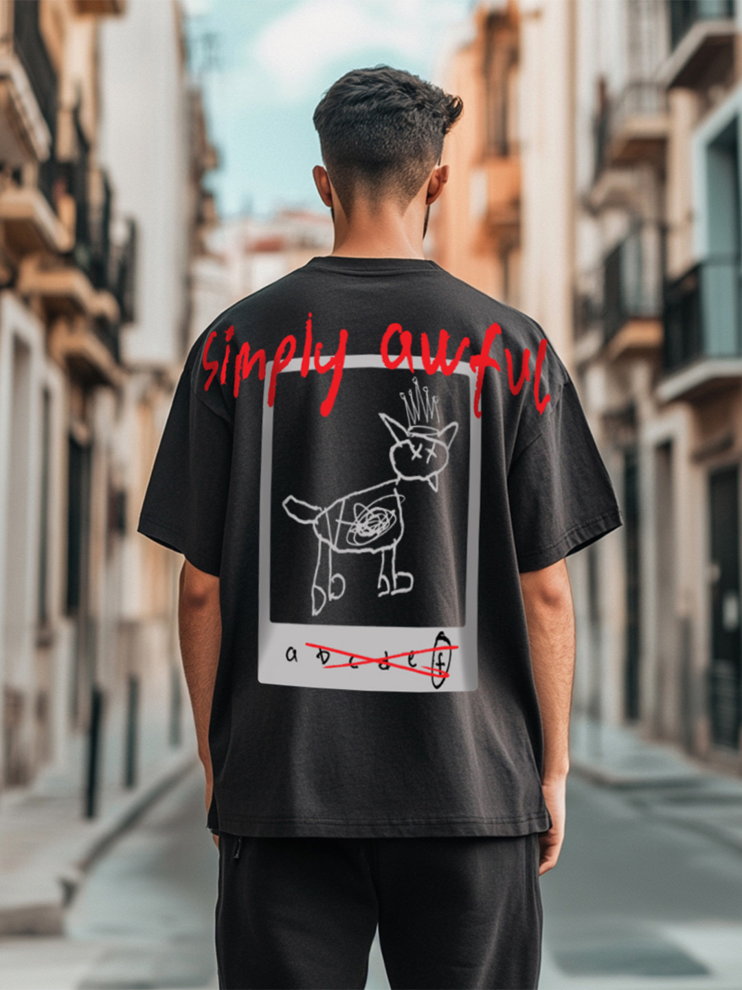 VEIRDO Puff Printed Round Neck Drop-Shoulder Sleeves Pure Cotton Oversized T-shirt