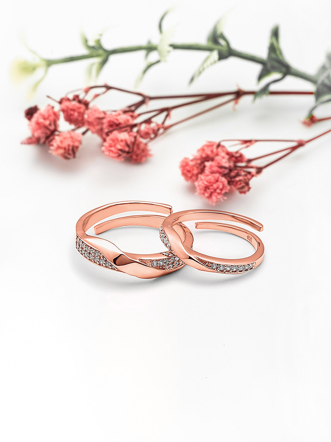 SILBERRY Set Of 2 925 Sterling Silver Rose Gold-plated Couple Rings