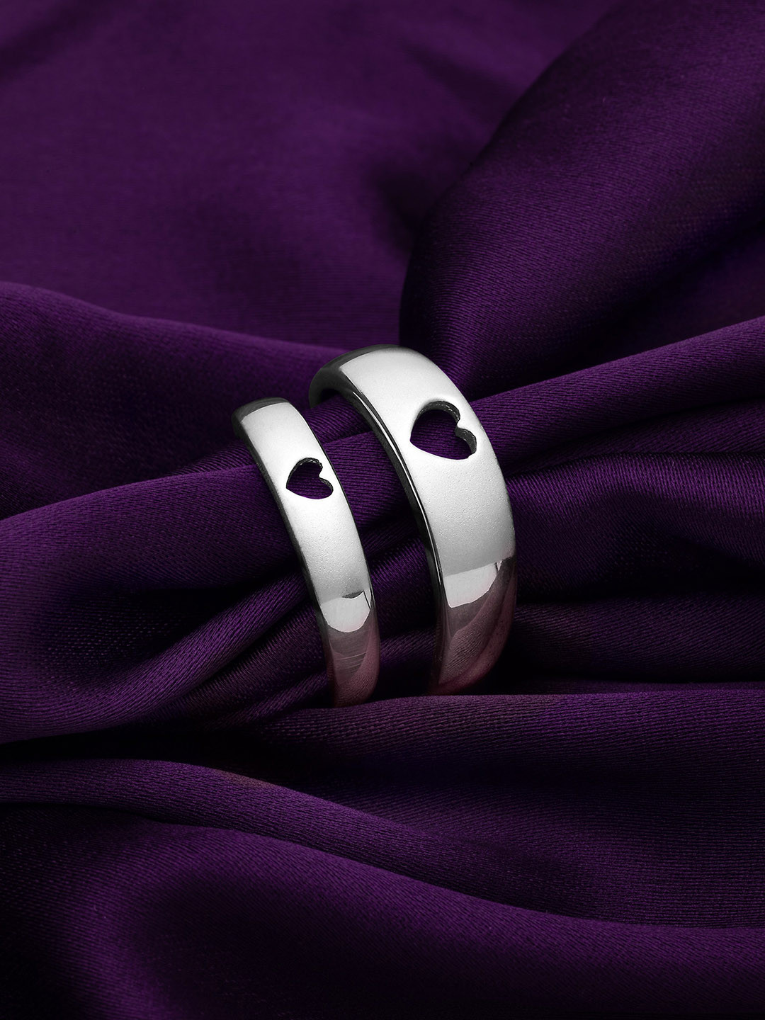 SILBERRY Set Of 2 925 Sterling Silver Rhodium-plated Adjustable Couple Rings