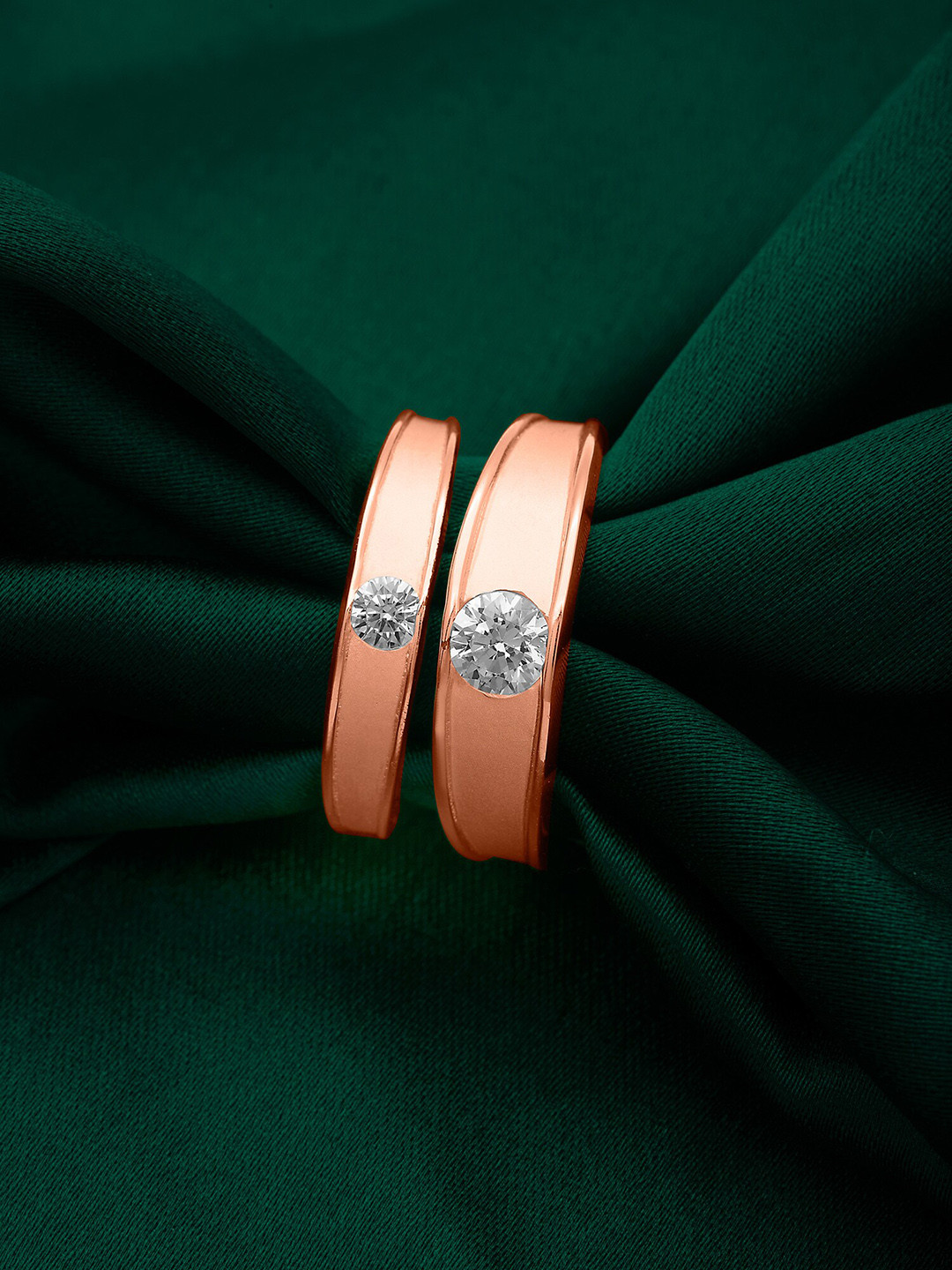 SILBERRY Set Of 2 925 Sterling Silver Rose Gold-plated CZ-studded Adjustable Couple Rings