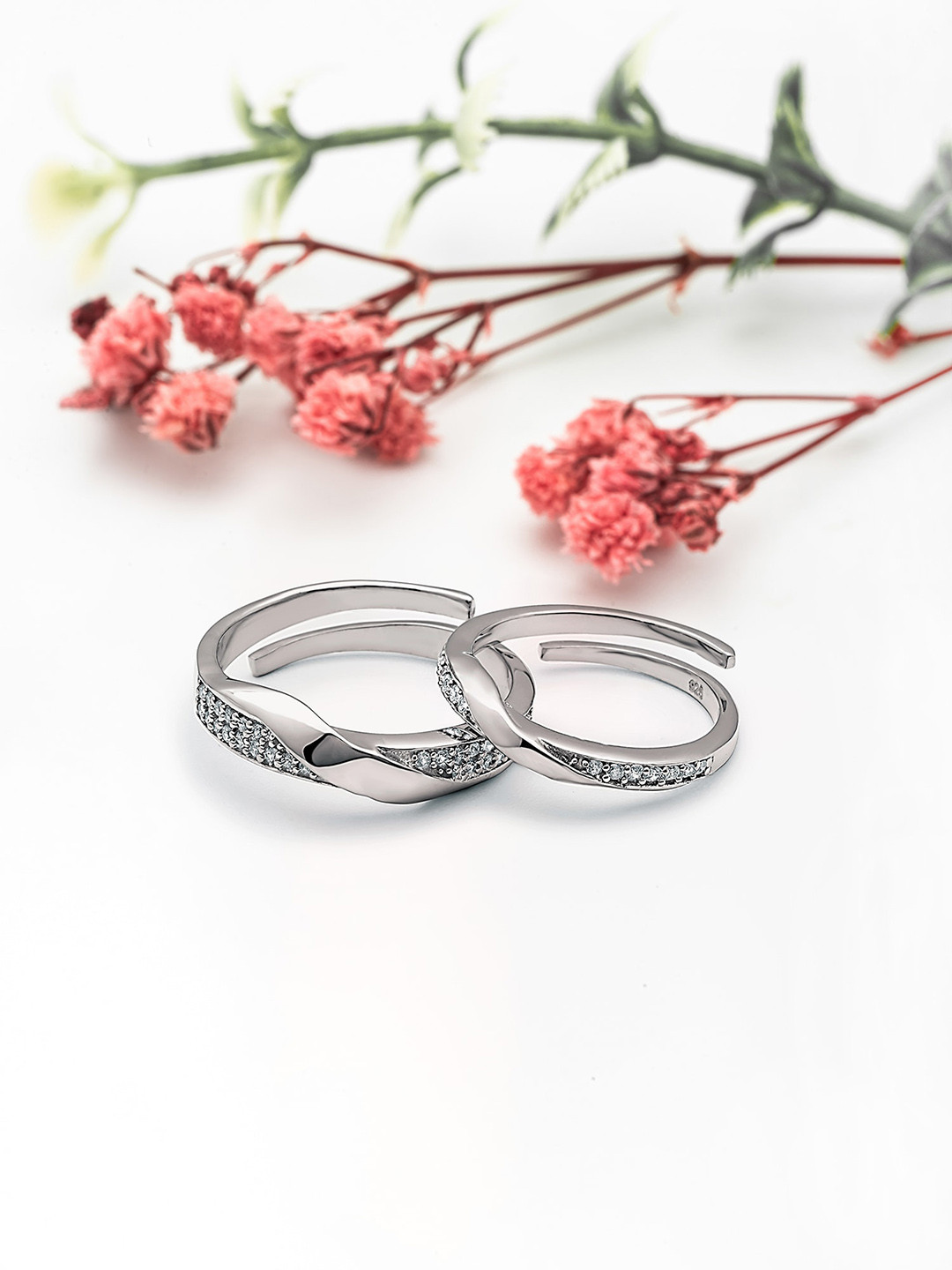 SILBERRY Set Of 2 925 Sterling Silver Rhodium-plated Cubic Zirconia-studded Couple Rings