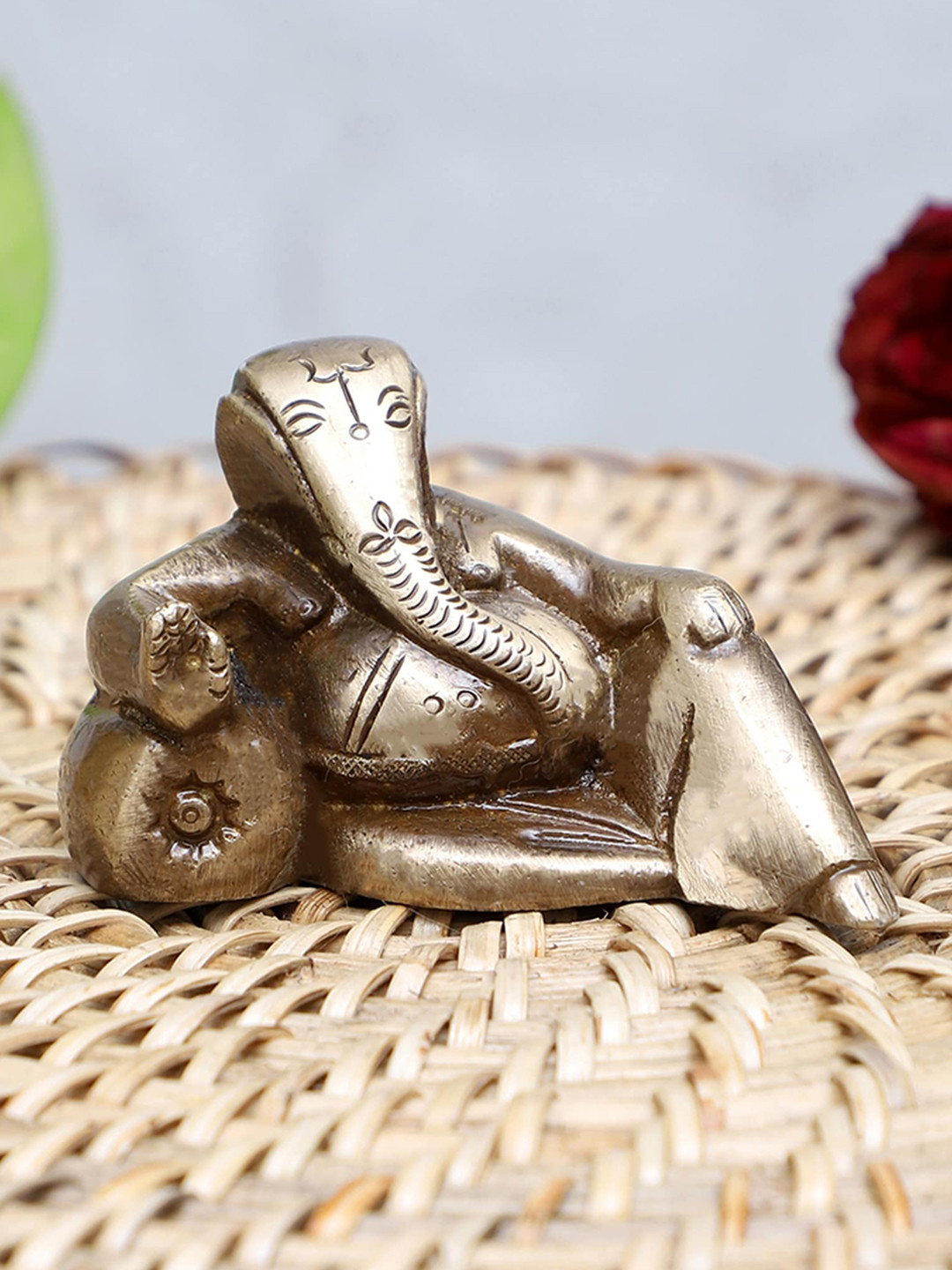 Two Moustaches Brown Textured Ganesha Brass Idol Showpiece