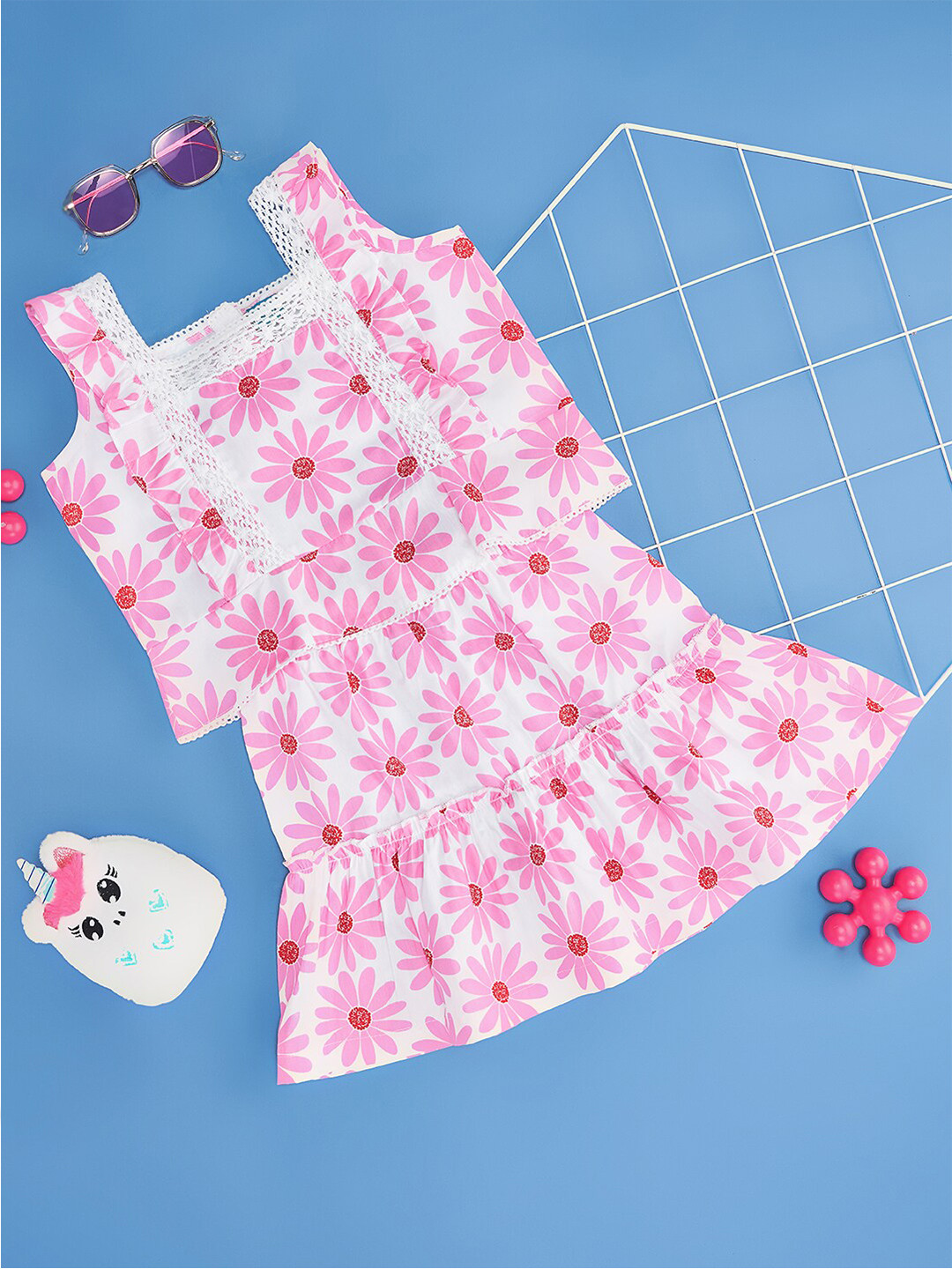 YU by Pantaloons Girls Printed Pure Cotton Top with Skirt