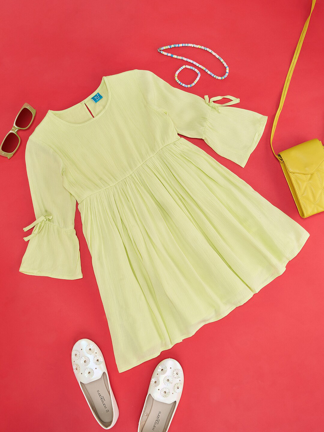YU by Pantaloons Girls Bell Sleeves Fit and Flare Dress