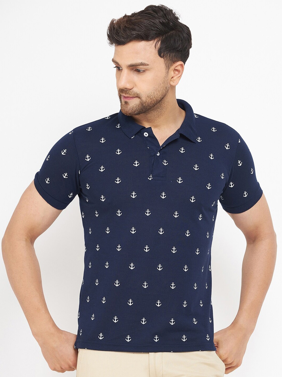 THE MILLION CLUB Conversational Printed Polo Collar Cotton Casual T-shirt