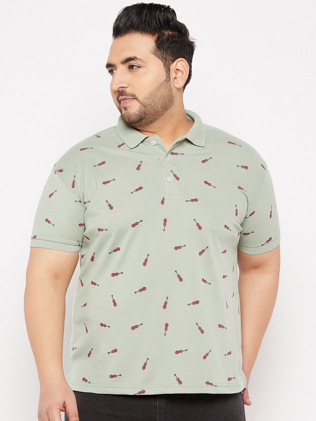 THE MILLION CLUB Plus Size Conversational Printed Polo Collar Short Sleeves Cotton T-shirt