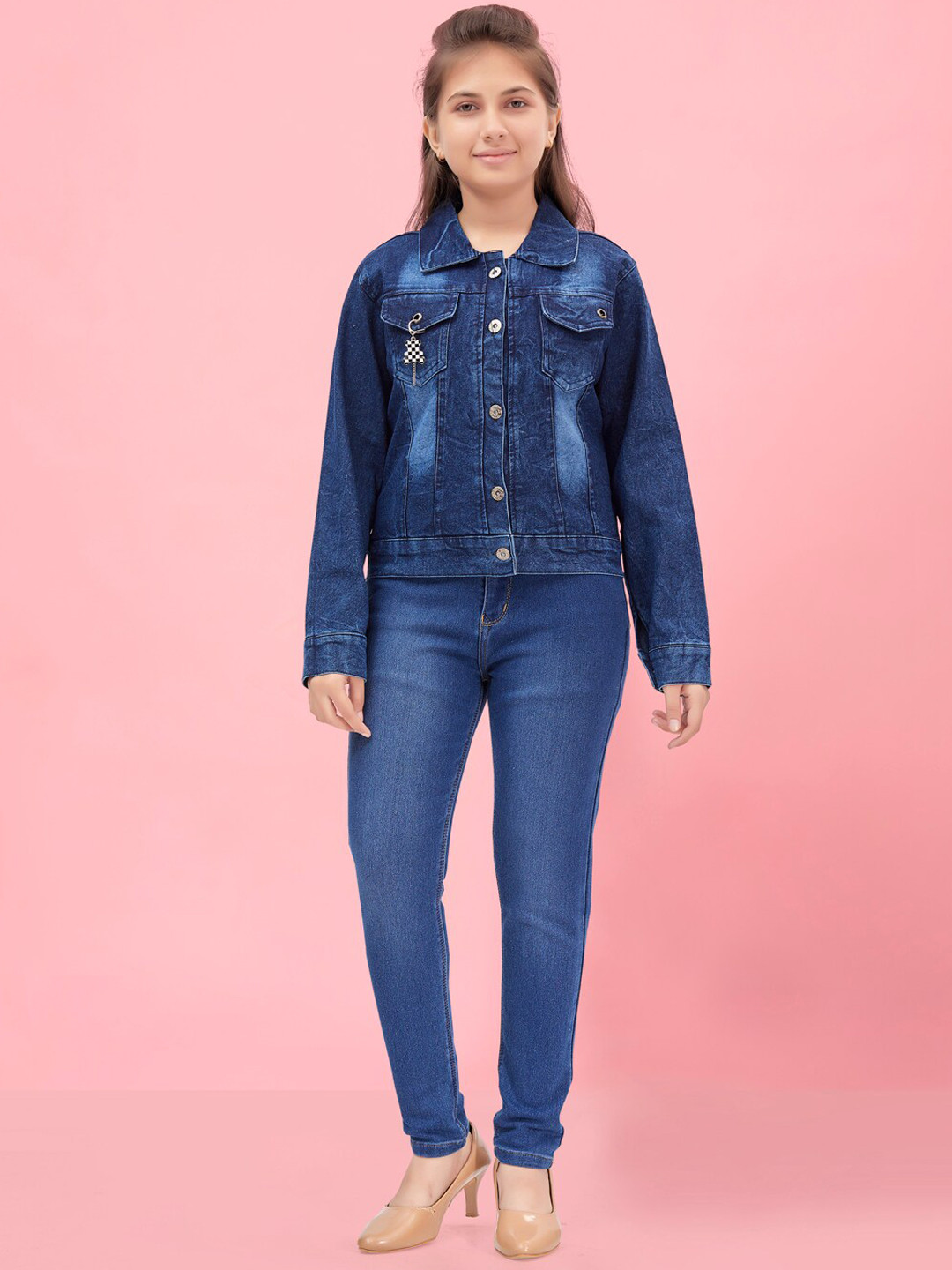 BAESD Girls Washed Crop Denim Cotton Jacket