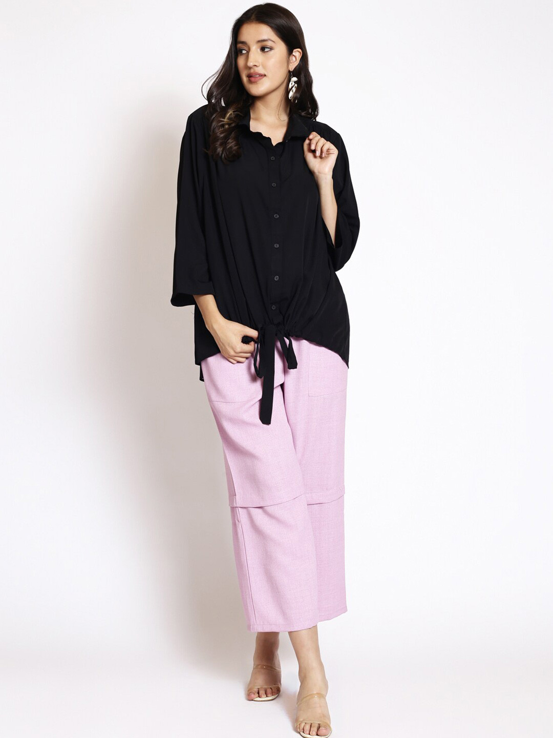250 DESIGNS Spread Collar long Sleeves Longline Casual Shirt