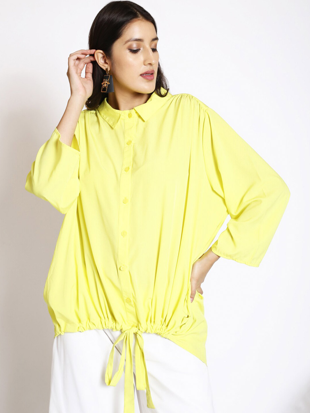250 DESIGNS Spread Collar Three-Quarter Drop-Shoulder Sleeves Casual Shirt