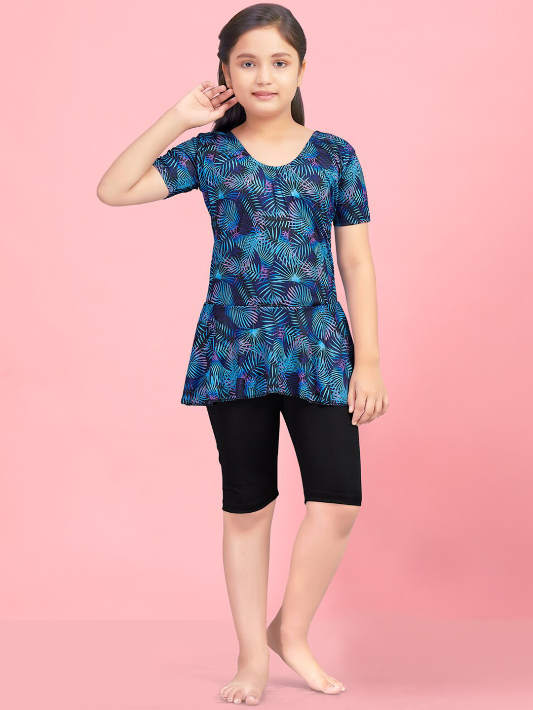 BAESD Girls Leaf Printed Full Coverage Swim Suit