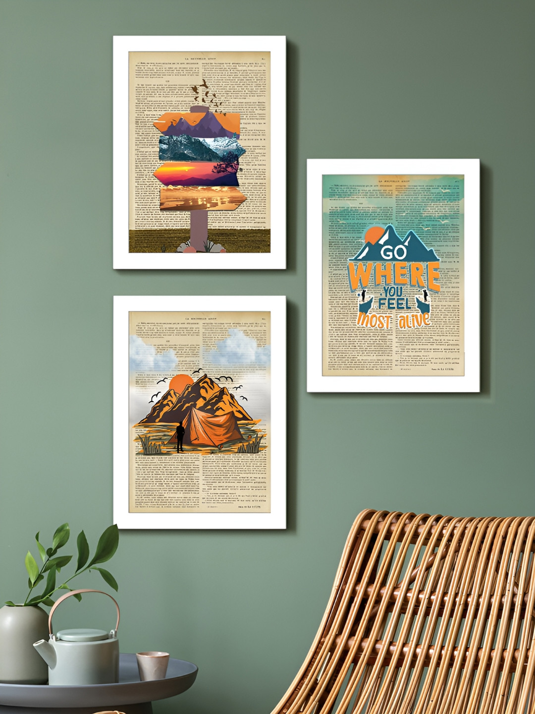 Art Street Synthetic Wood 3 Piece Wall Rectangle Photographs Wall Art - 12.6 x 9.2In