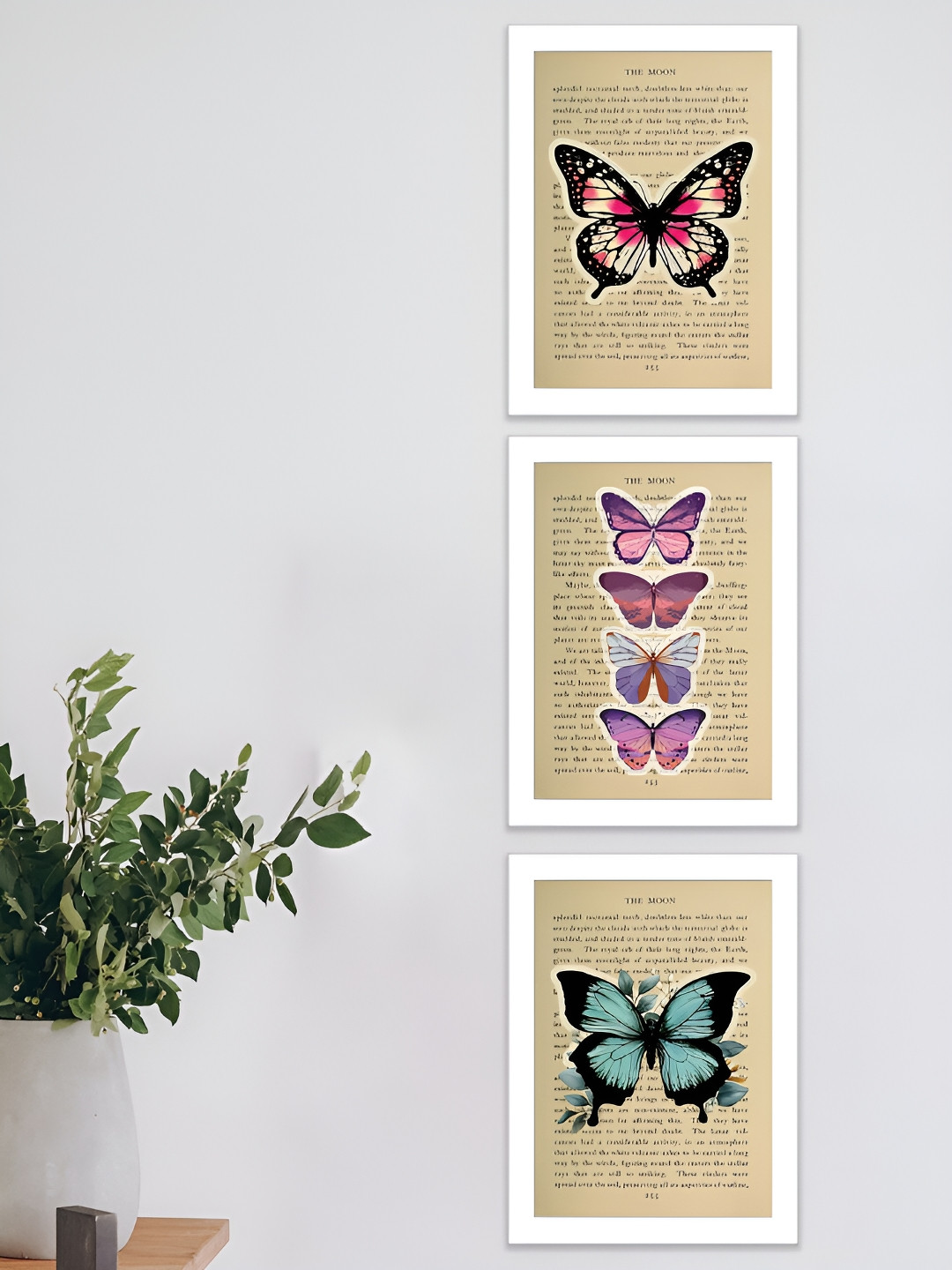 Art Street Butterfly Synthetic Wood 3 Piece Rectangle Photographs Wall Art - 12.6 x 9.2In