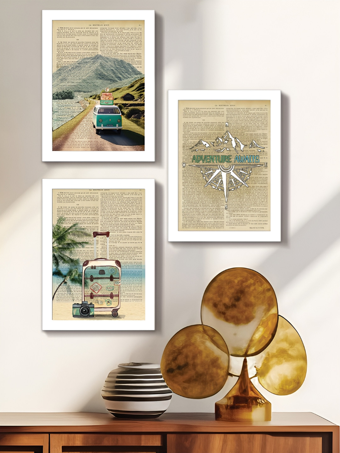 Art Street Synthetic Wood 3 Pcs Wall Square Photographs Wall Art -9.6 x 12.6In