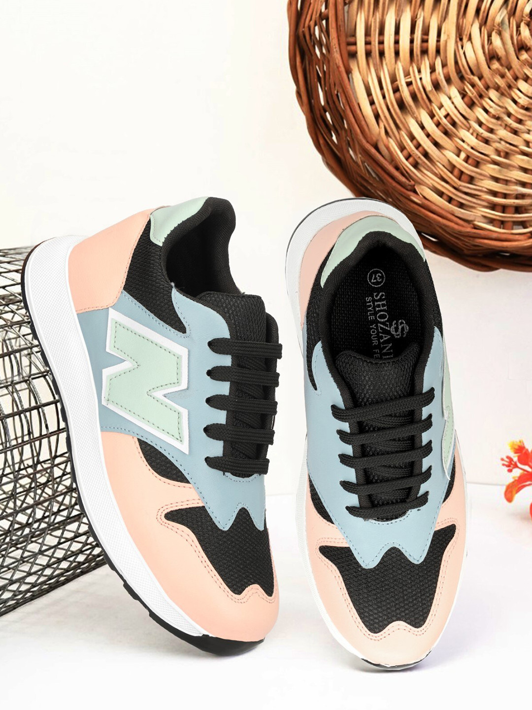 SHOZANIA Women Colourblocked Leather Lightweight Leather Lace-Ups Walking Shoes