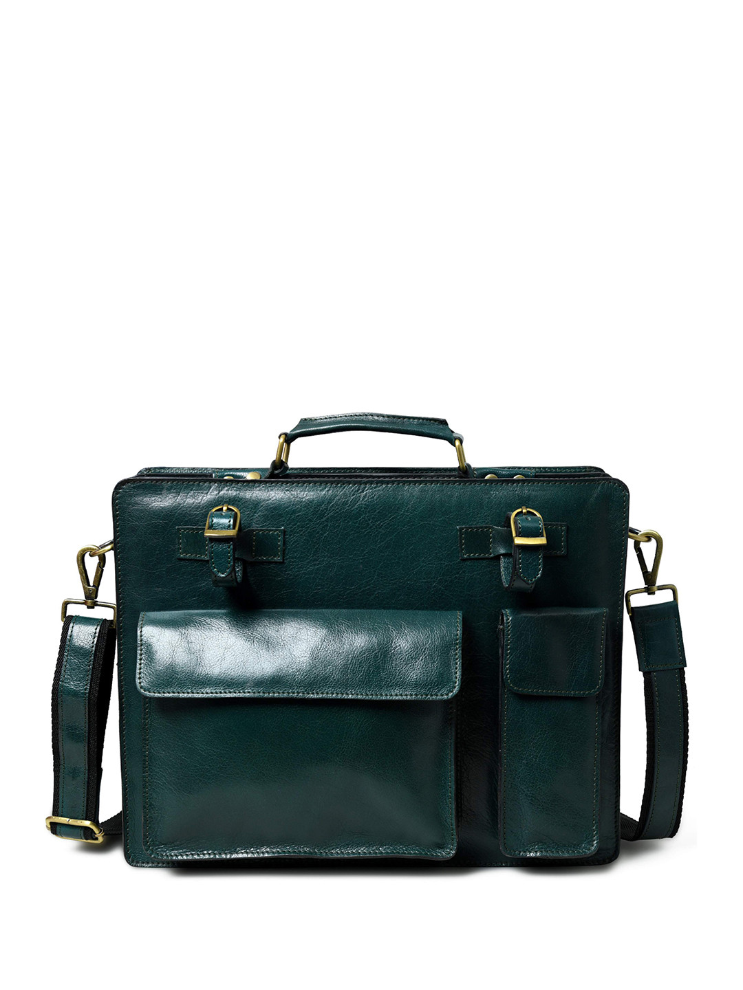 MaheTri Men Tuscany Italian Leather Briefcase, Green