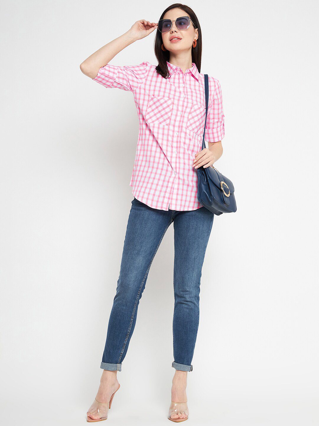 Ruhaans Pink Gingham Checks Casual Shirt