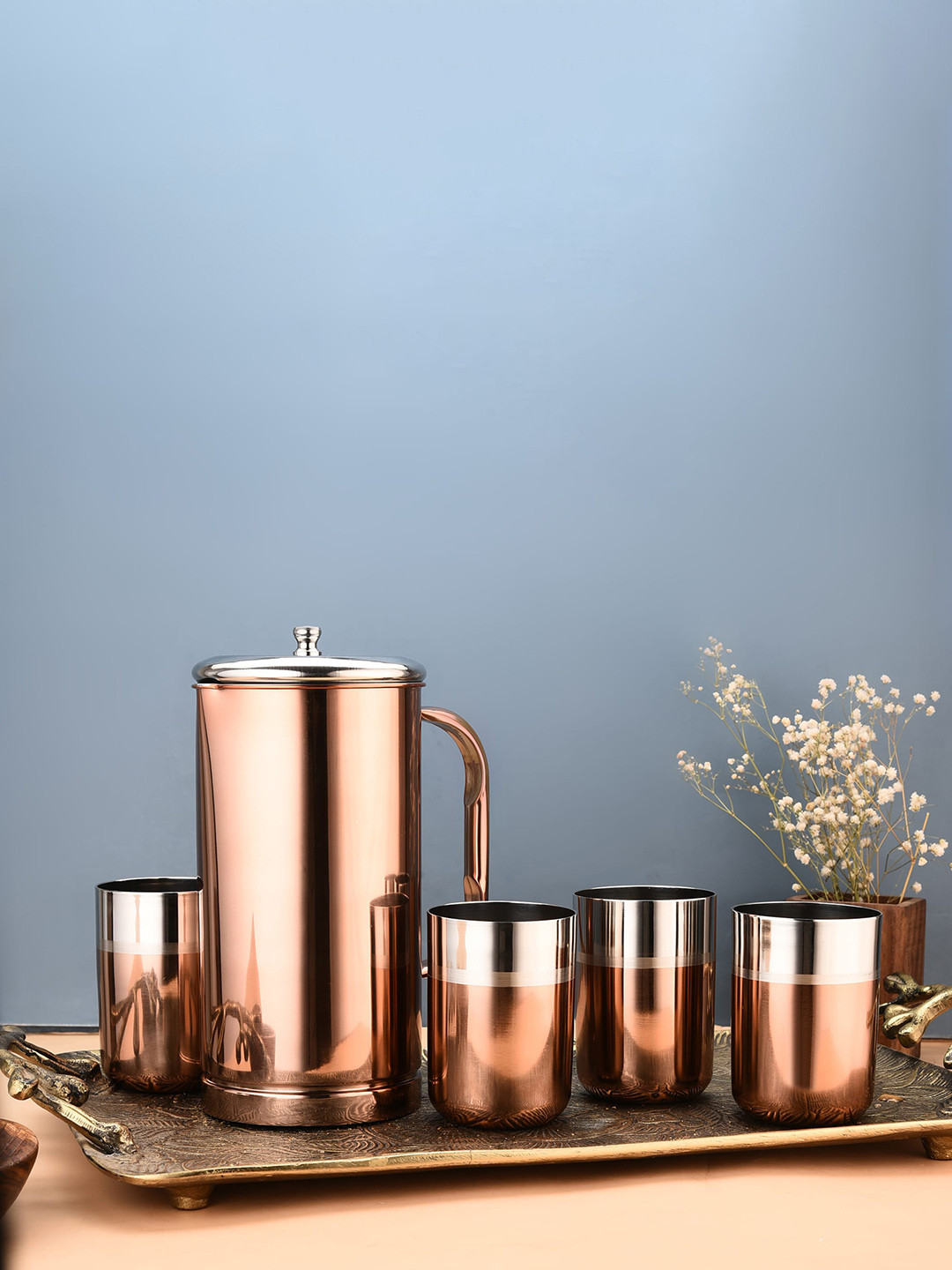 FNS Unisex Rose Gold 5 Pieces Stainless Steel Water Jug & Glasses