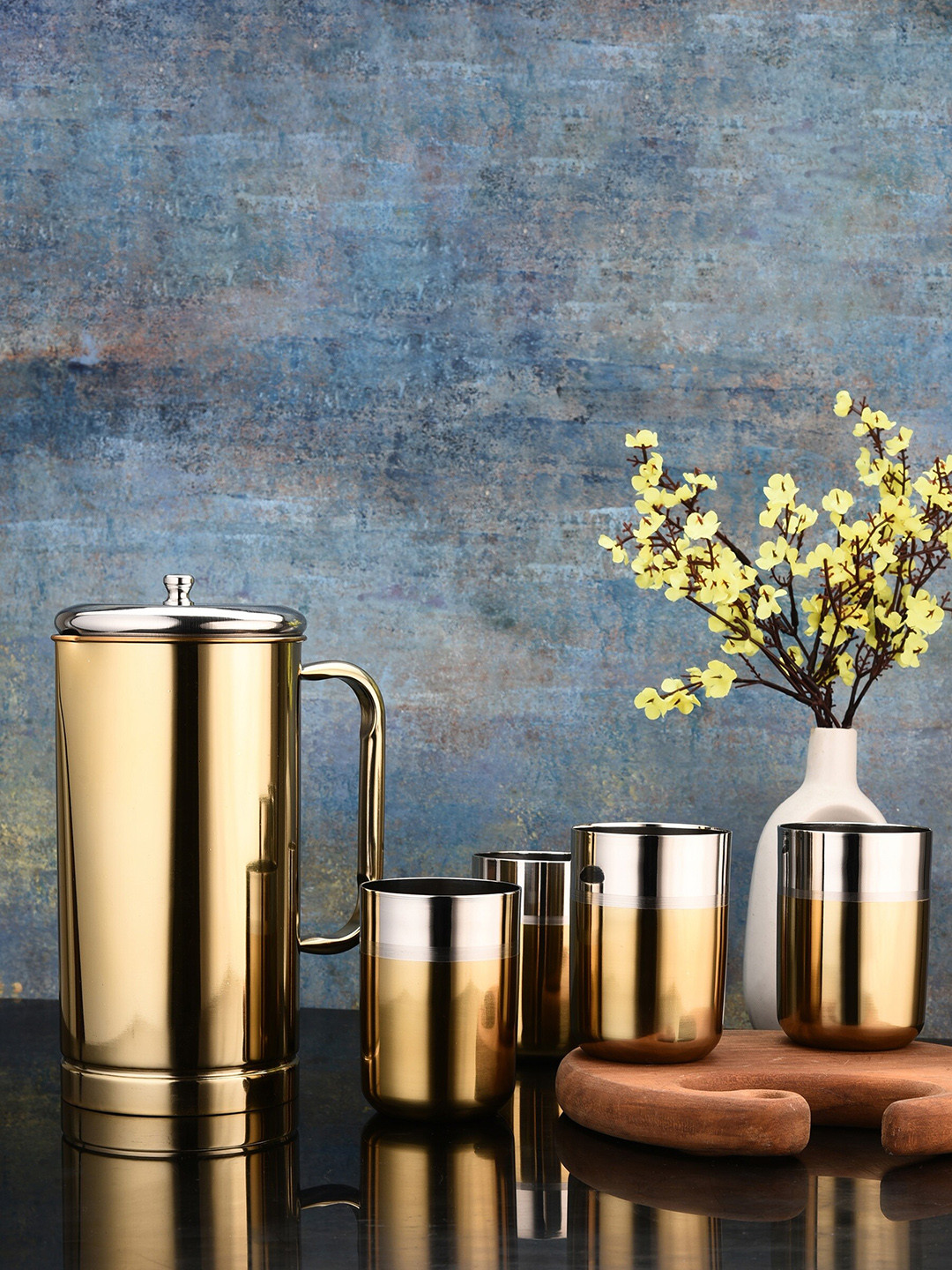 FNS Unisex Gold 5 Pieces Stainless Steel Water Jug & Glasses