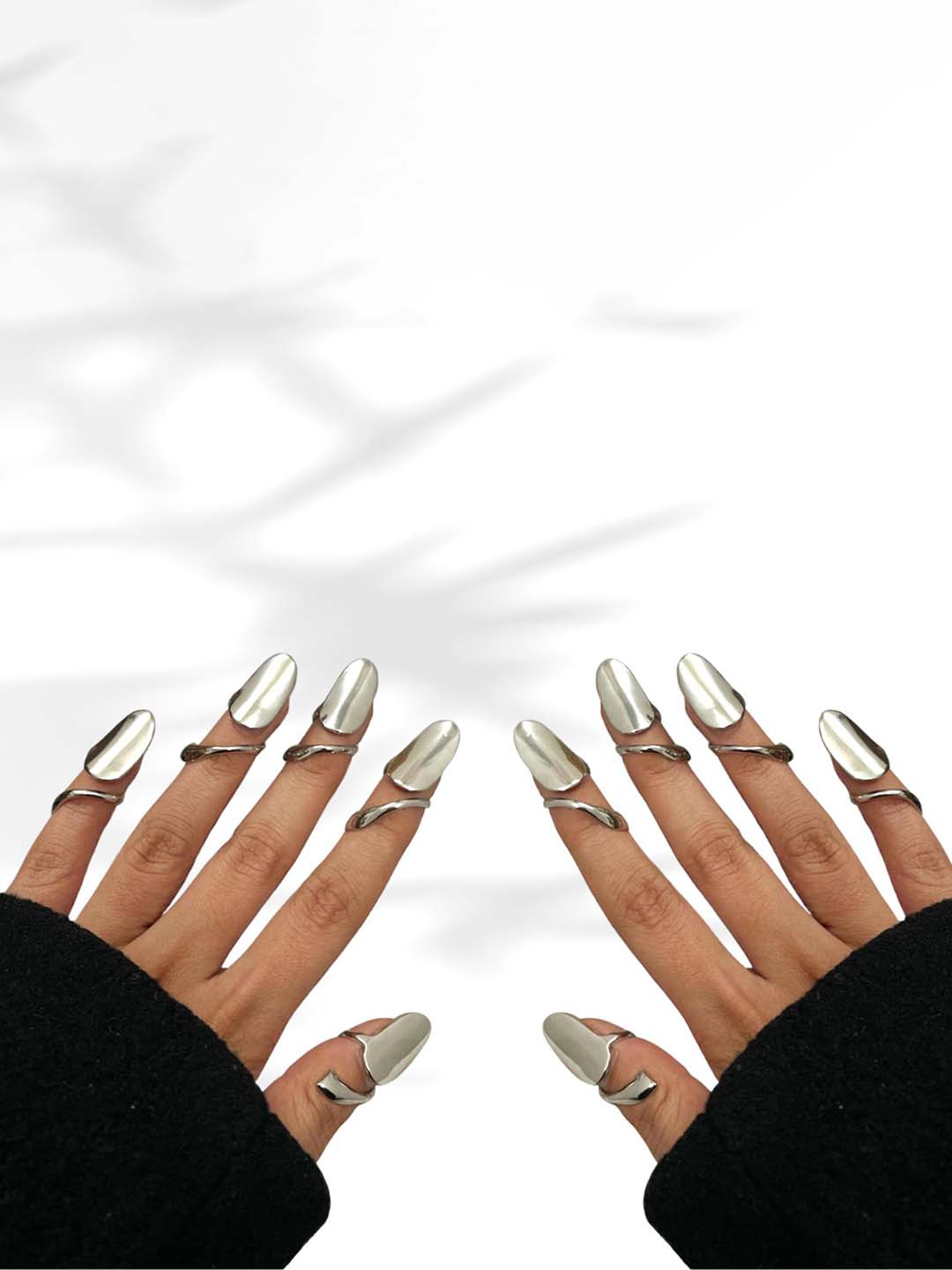 ISHKAARA Set Of 10 Silver-plated Adjustable Nail Rings