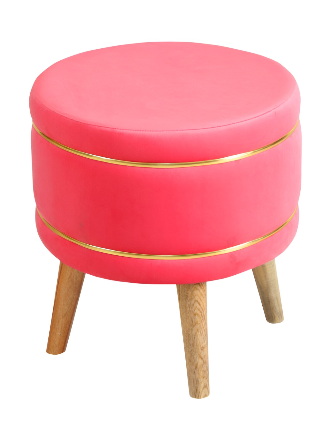 Shadowkart Peach Colored Velvet & Wooden Round Ottoman