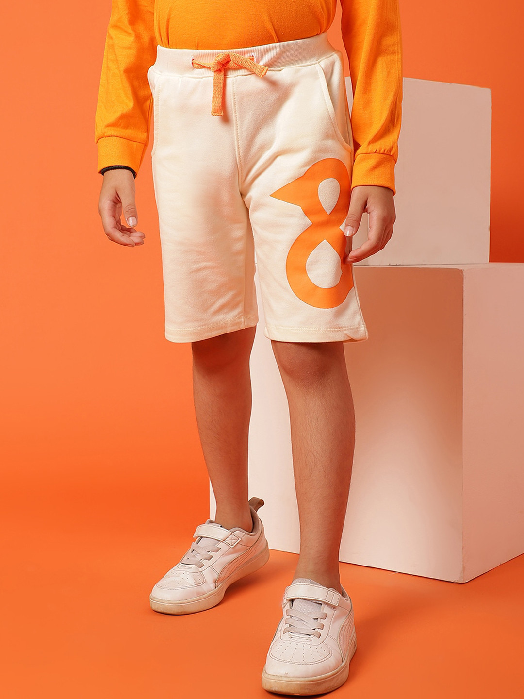 TALES & STORIES Boys White Printed Mid-Rise Cotton Shorts