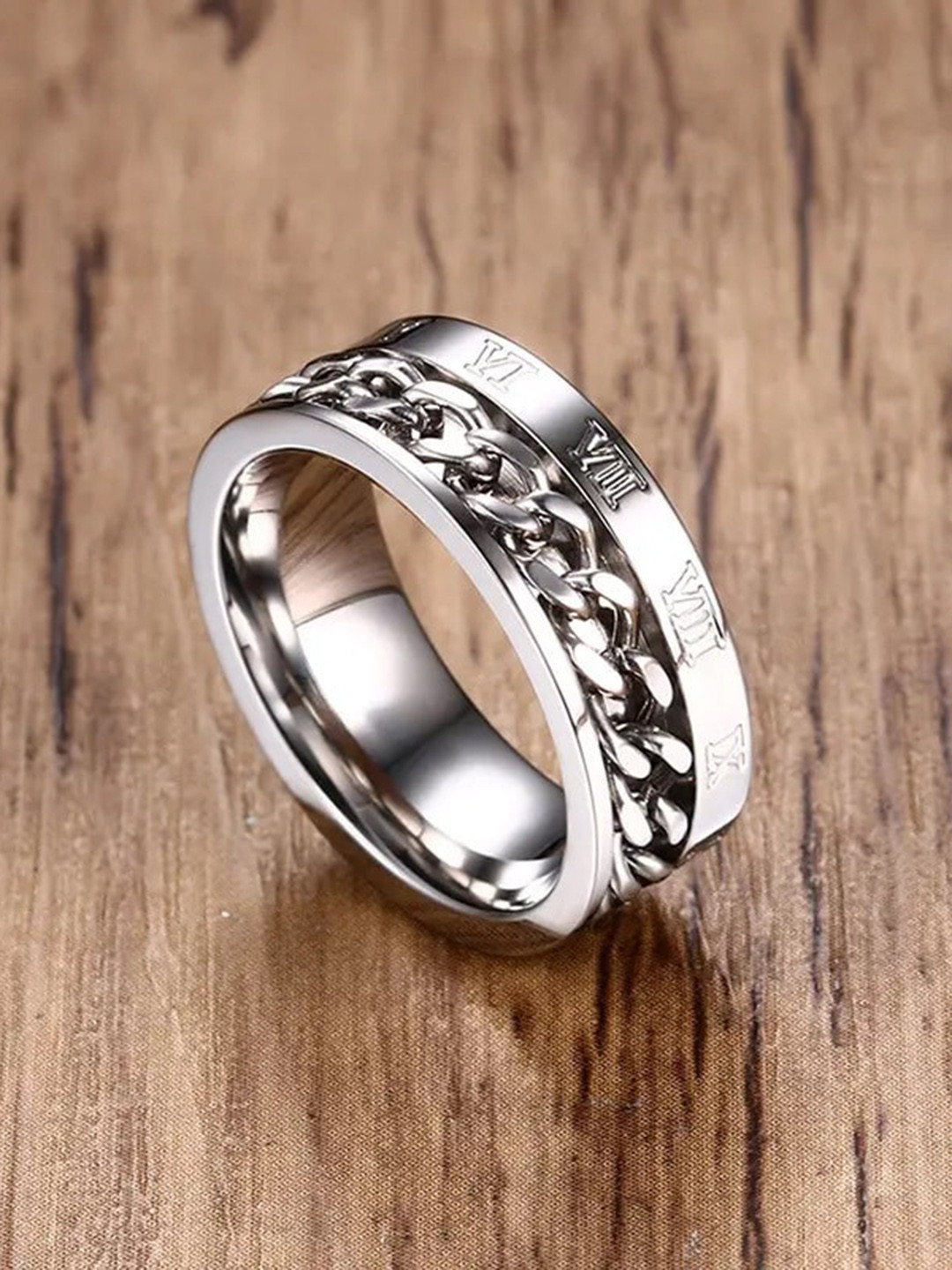 MEENAZ Men 92.5 Stainless Steel Silver-Plated Band Ring