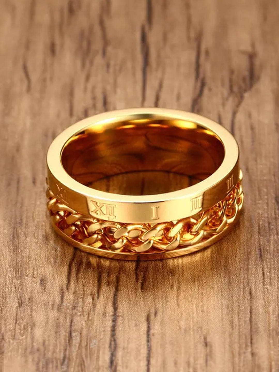 MEENAZ Men Gold-Plated Stainless Steel Band Ring