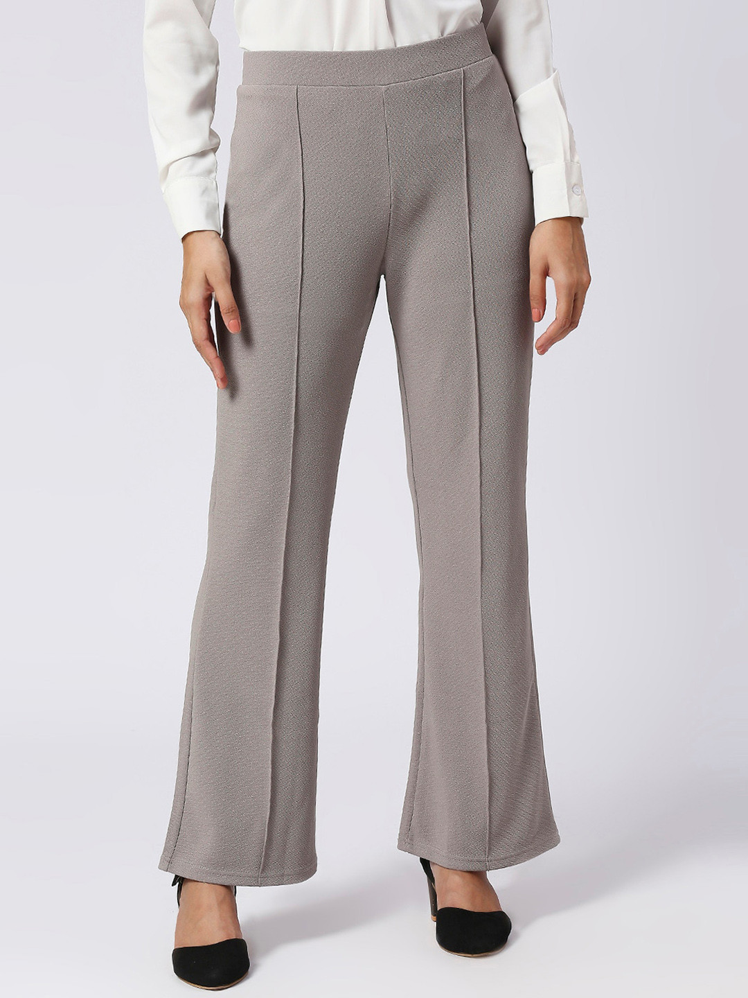 FITHUB Women Textured Self Design High-Rise Bootcut Trousers