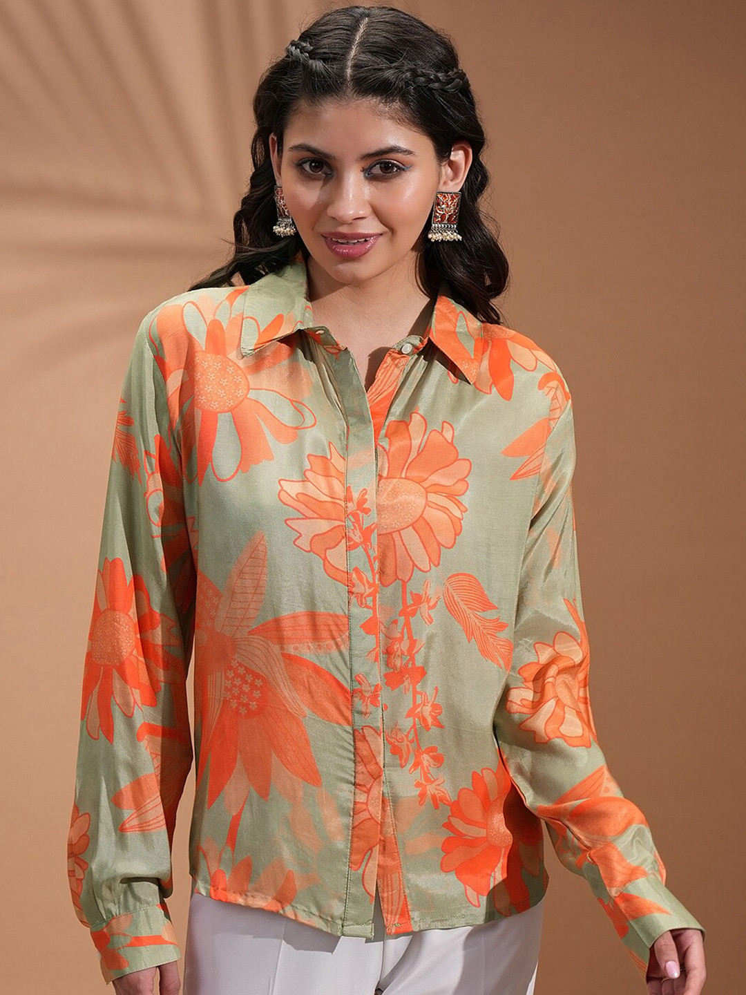 Vishudh Womens Oranage Regular Fit Shirt