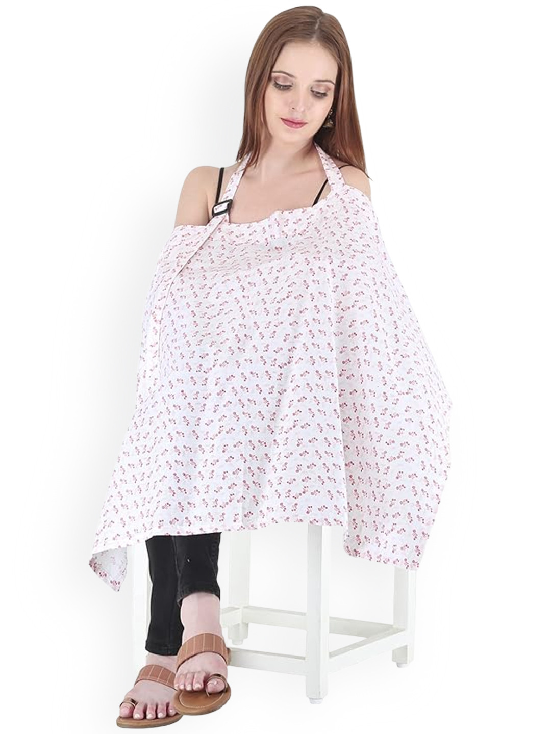 SWITCHON White & Red Floral Printed Cotton Feeding Apron