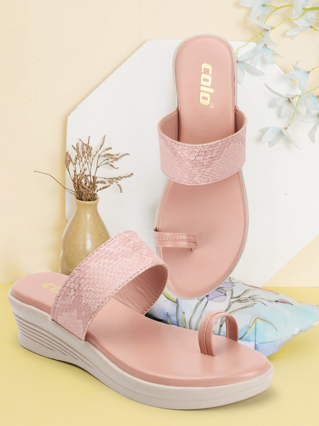 Colo Textured One Toe Wedge Heels