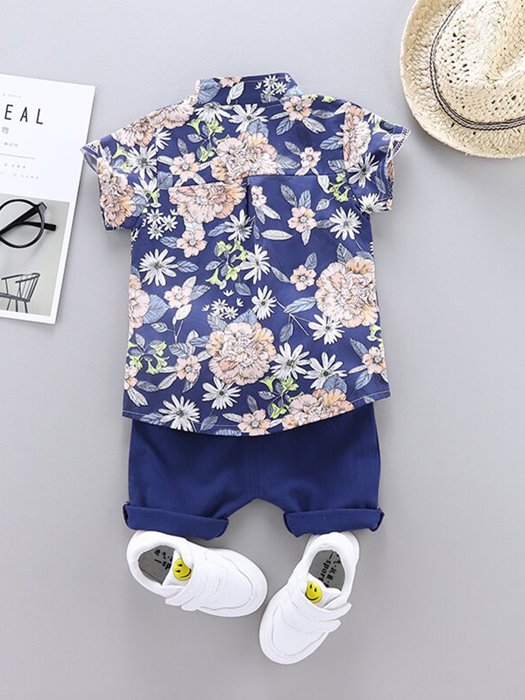 StyleCast Boys Navy Blue Floral Printed Shirt with Shorts