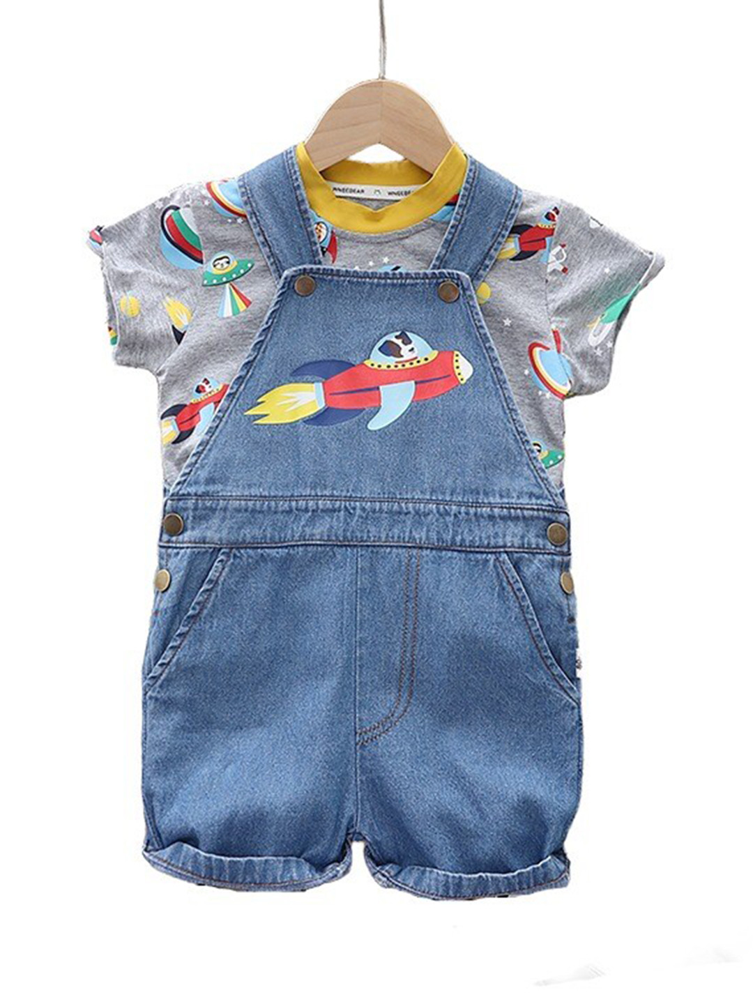 StyleCast Kids Unisex Printed Pure Cotton Dungarees With T-shirt