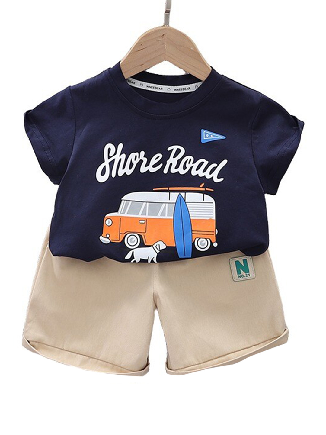 StyleCast Kids Navy Blue Printed Pure Cotton T-shirt with Shorts