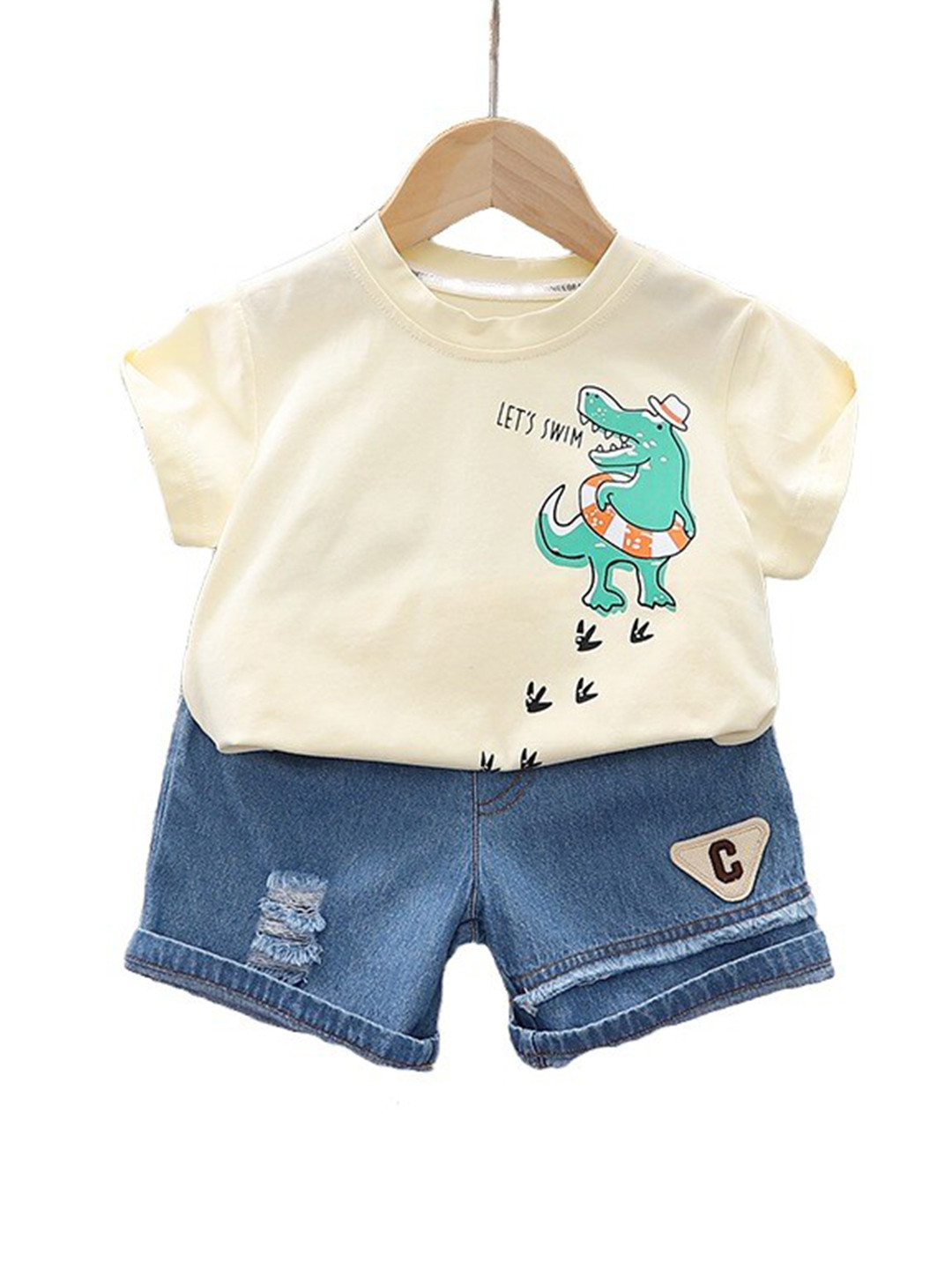 StyleCast Cream Coloured Infant Kids Printed Pure Cotton T-shirt with Shorts