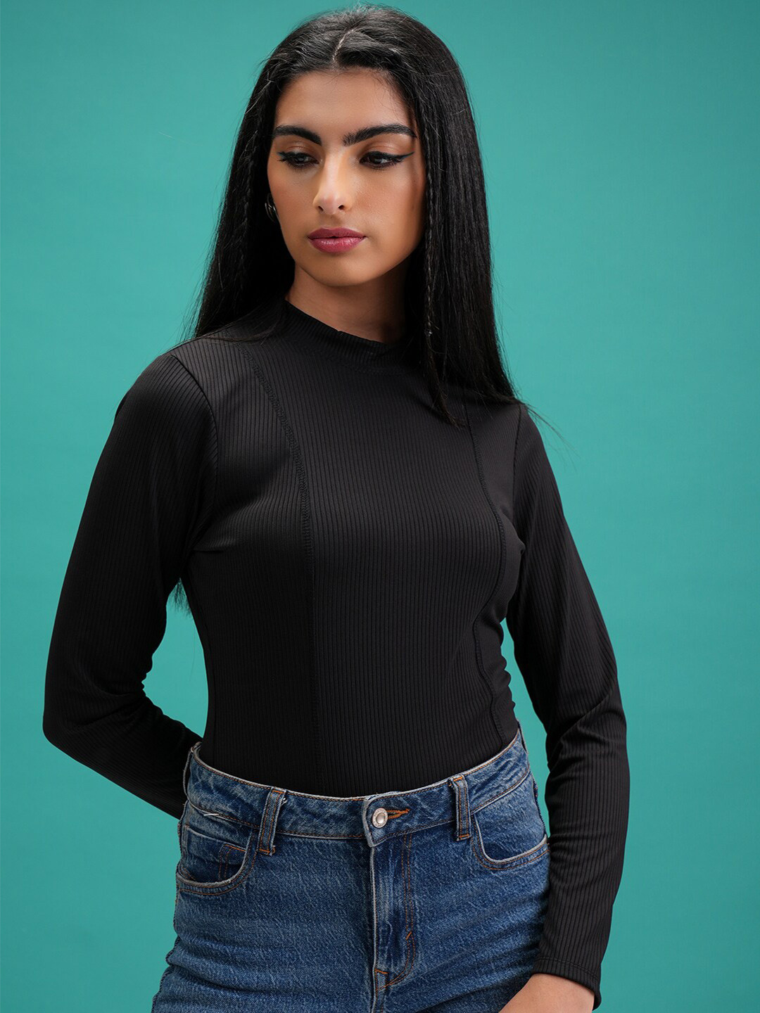 Basics By Tokyo Talkies High Neck Long Sleeves Top