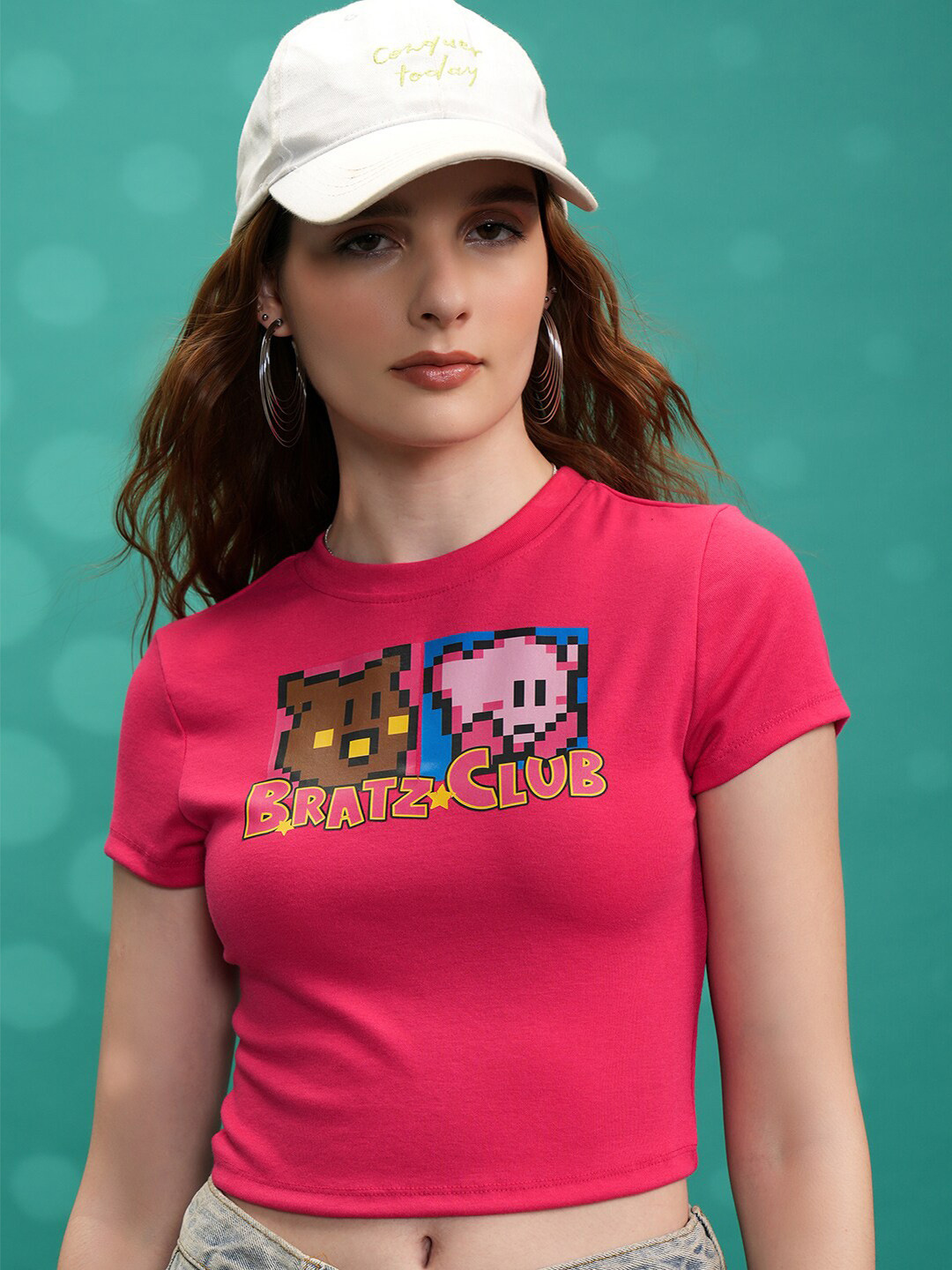 Tokyo Talkies Pink Graphic Print Crop Top