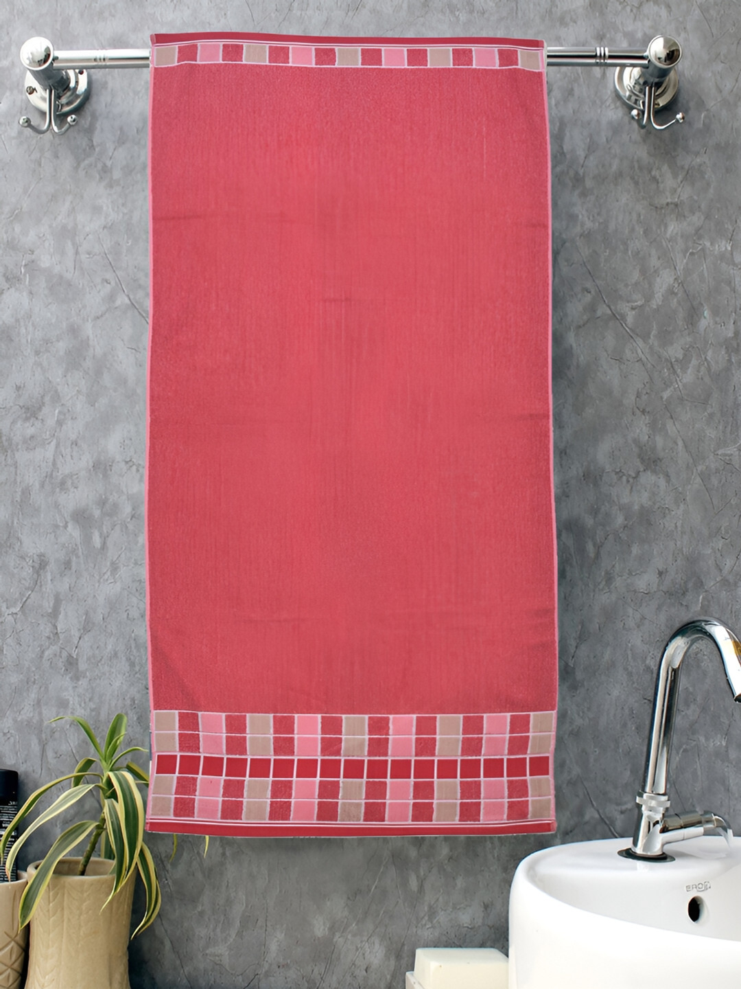 RRC Red & Pink Striped Cotton 500 GSM Bath Towel