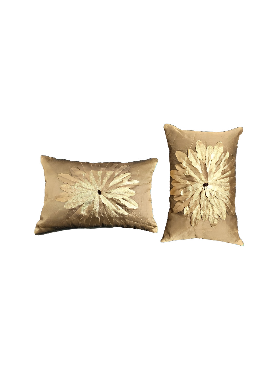 MONKDECOR Gold Floral Silk Durable 2 Pcs Rectangle Cushion Covers - 12 x 18 In