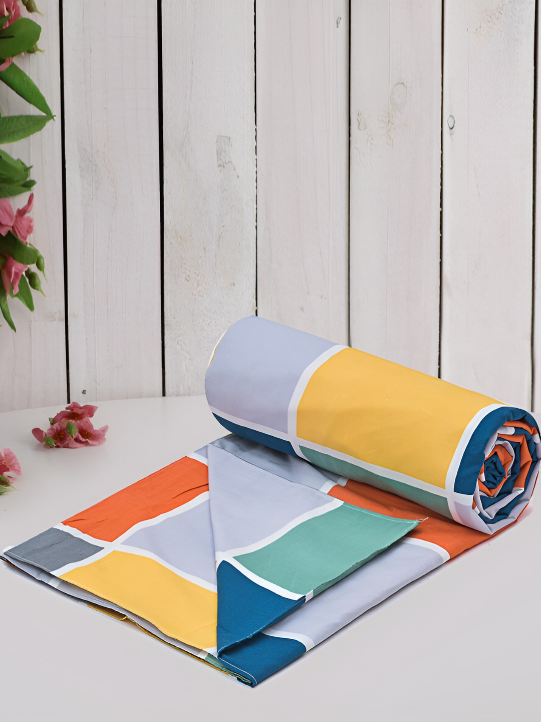 RRC Green & Blue Printed Single Duvet Cover With Zipper & Ties