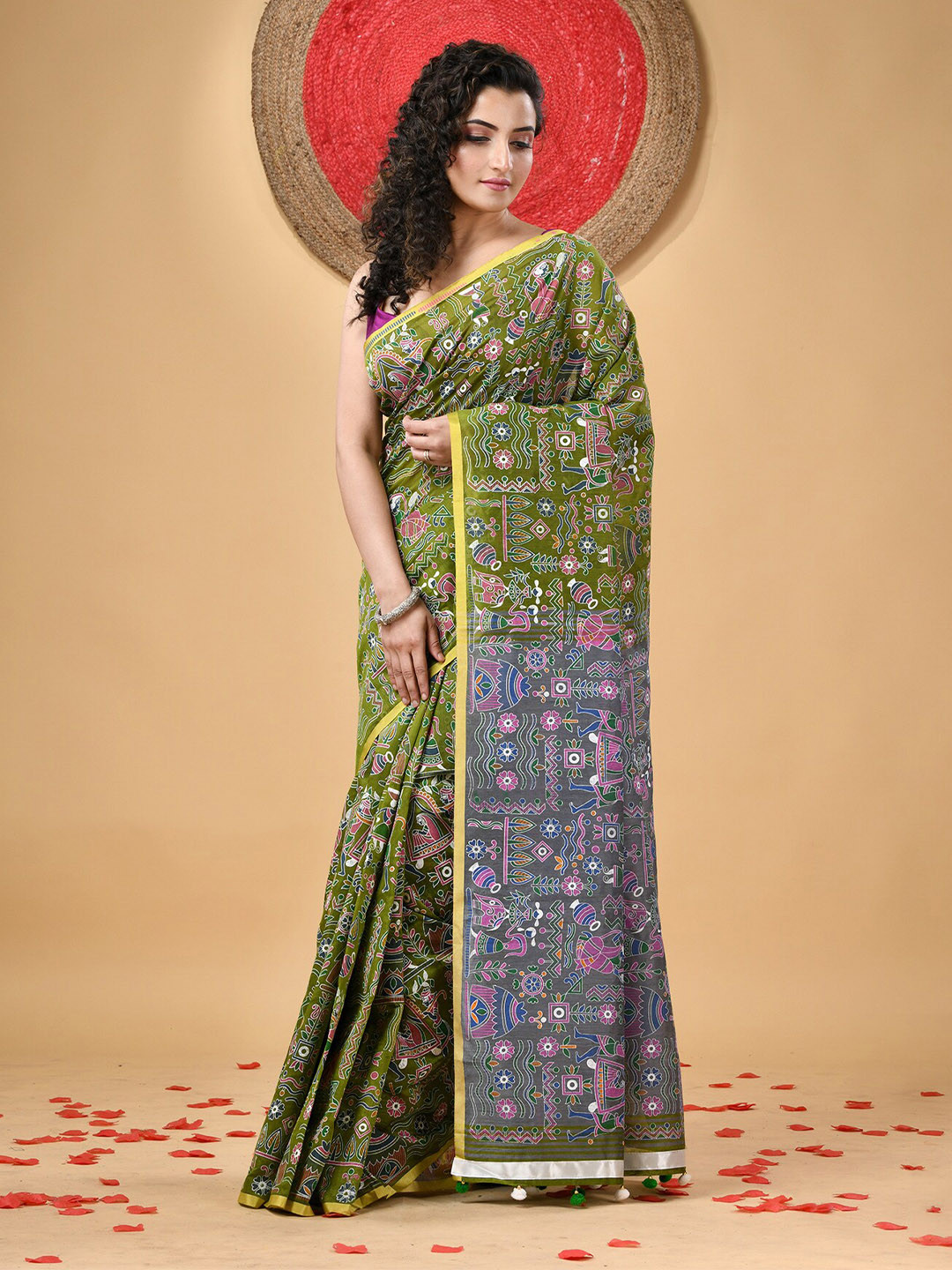 DESH BIDESH Tribal Palki Printed Designer Cotton Silk Saree