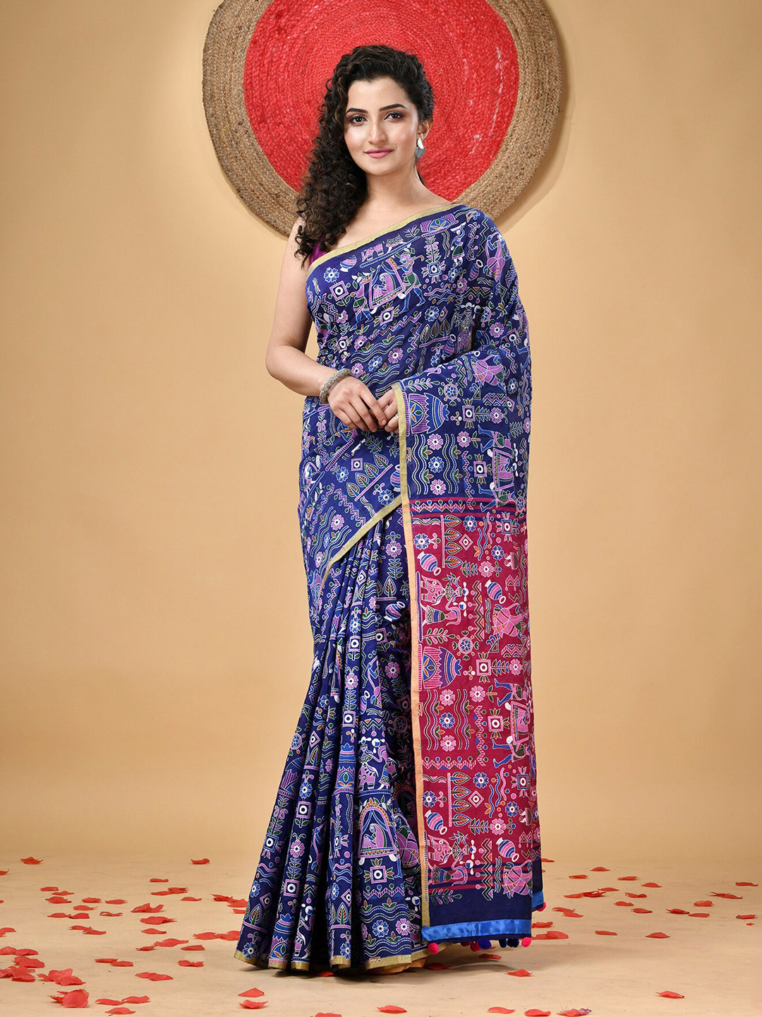 DESH BIDESH Tribal Palki Printed Designer Cotton Silk Saree